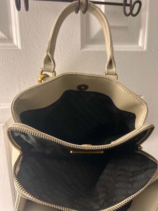 Steve Madden Bmickey Quilted Logo Plaque Satchel with Crossbody Strap in Vanilla - Picture 7 of 9